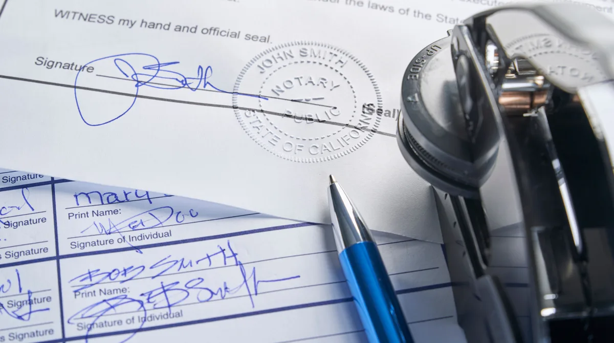 Notary documents and embosser seal — Houston mobile notary services